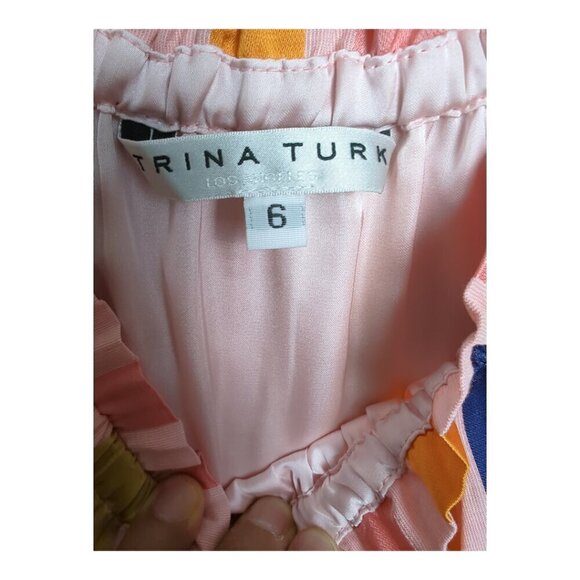 Trina Turk Off shoulder designer dress NWT Size 6 Orange Pink Color - Picture 9 of 12
